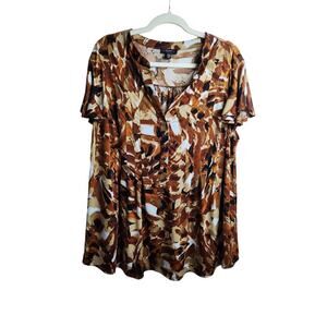 Cocomo Woman Popover Tunic sz 3X Abstract Print flutter sleeve office, career